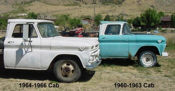 on the left is a 1965 GMC 2500, on the right a 1962 GMC 1000